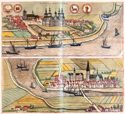 Tönning und Husum, Deutschland (Stich) von Franz Hogenberg