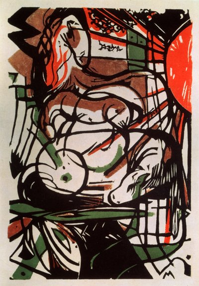Geburt eines Fohlens, 1913 von Franz Marc