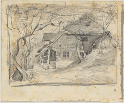 Gehöft unter kahlen Bäumen von Franz von Lenbach