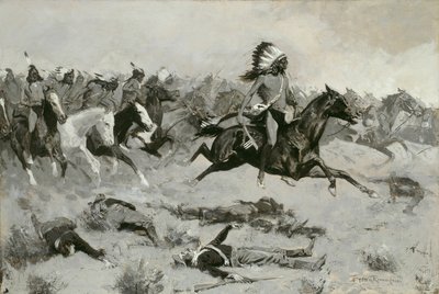 Rote Hütten, die durch die Linie eilten von Frederic Remington