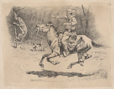 Sein Pferd im Verfolgungsritt anspornen von Frederic Remington