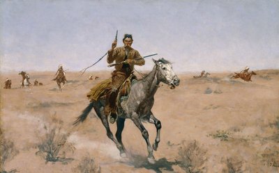 Die Flucht (Ein Salbeibusch-Pionier) 1895 von Frederic Remington