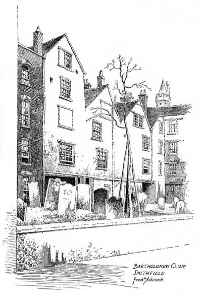 Bartholomew Close, Smithfield, London, 1912 von Frederick Adcock