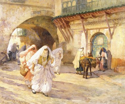 Arabische Frauen auf einer Straße von Frederick Arthur Bridgman