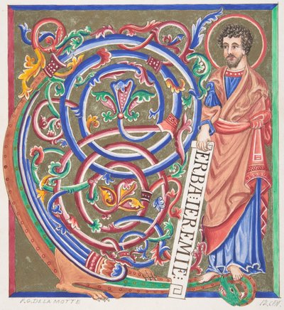 Illuminierte Initiale und Heiliger, 1830-62 von Freeman Gage Delamotte