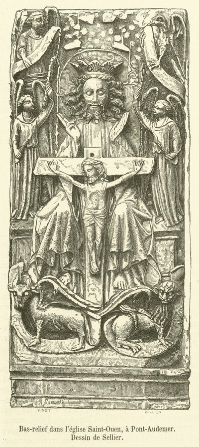 Relief in der Kirche Saint-Ouen, in Pont-Audemer (Stich) von French School