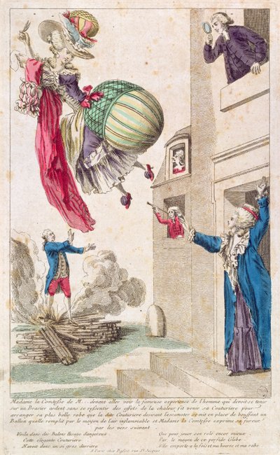 Karikatur, die Mode und Ballonfahren verspottet, ca. 1783-4 von French School