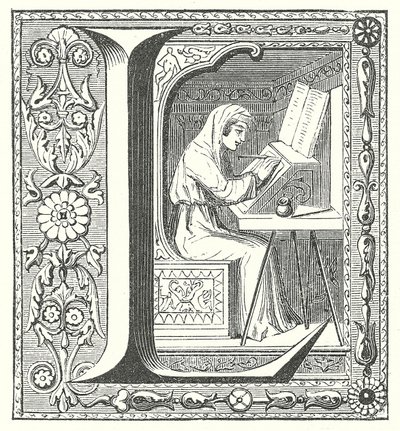 Mittelalterlicher Schreiber bei der Arbeit von French School