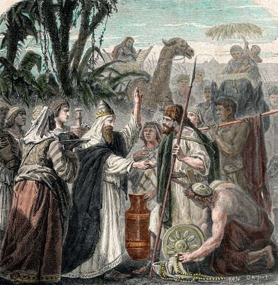 Begegnung von Abraham und Melchisedek (Gravur) von French School