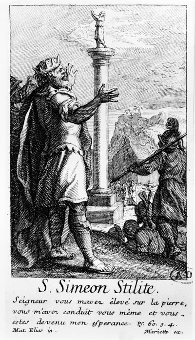 Heiliger Simeon Stylites auf seiner Säule von French School