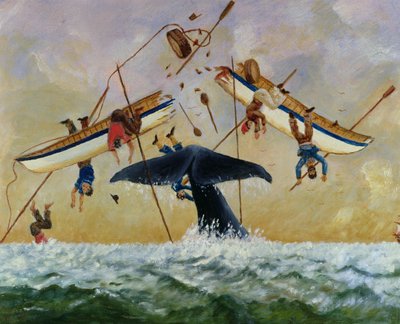 Wal schlägt Fischer aus dem Wasser von French School