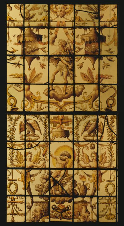Fenster, das Jupiter und Luft darstellt von French School