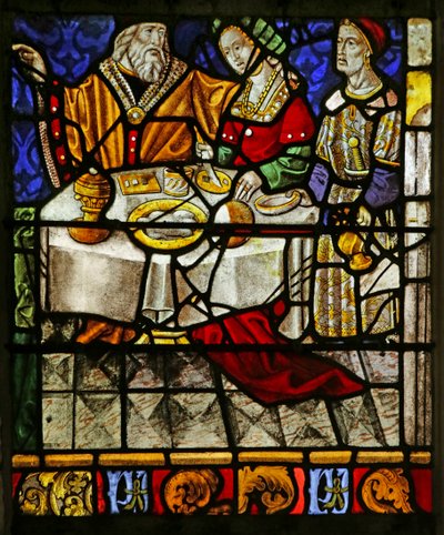 Fenster mit Mahlzeitszene (Buntglas) von French School