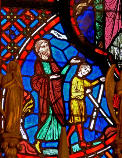 Fenster w0 zeigt Abraham und Isaak von French School