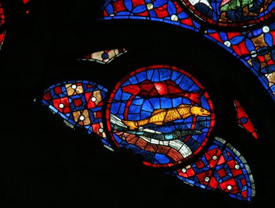 Fenster w115, die Erschaffung der Fische darstellend von French School