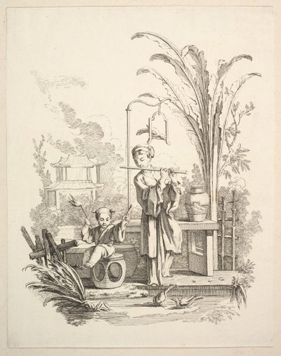 Flötist und ein Kindertrommler, ca. 1742 von Gabriel Huquier
