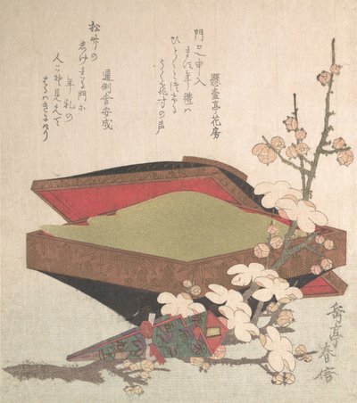 Pflaumenblüten und Kuchenbox, 1819 von Gakutei