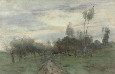 Landweg mit Kühen in der Dämmerung von Geo Poggenbeek
