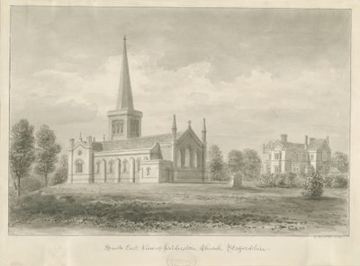 Hilderstone Kirche: Sepia-Zeichnung, 1841 von George Buckler