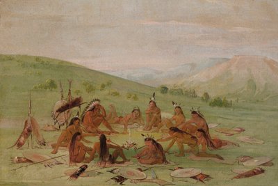 Fußkriegsparty im Rat, Mandan von George Catlin