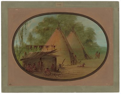 Herstellung von Feuersteinpfeilspitzen - Apachen von George Catlin