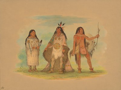 Drei Minatarree Indianer, 1861 von George Catlin