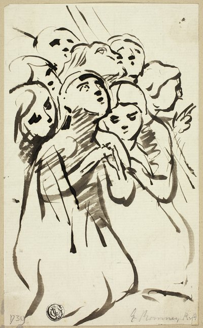 Kniende Figuren, die sich zusammenkauern von George Romney
