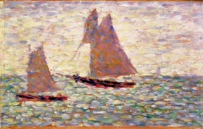 Zwei Segelboote in Grandcamp, ca. 1885 von Georges Seurat