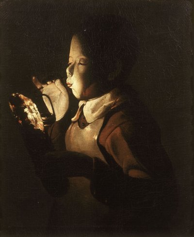Junge, der an einer Lampe bläst von Georges de La Tour