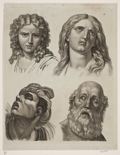 Vier Studienköpfe nach italienischen Bildern von Gerhard Ludvig Lahde