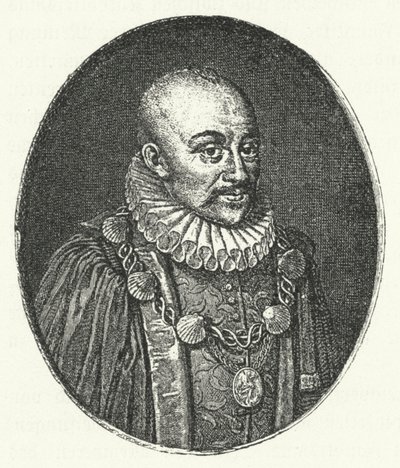 Michel de Montaigne, französischer Philosoph (Gravur) von German School