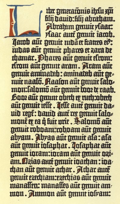 Teil einer Spalte der Gutenberg-Bibel von German School