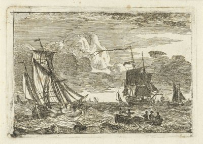 Verschiedene Segelschiffe und ein Beiboot auf See von Gerrit Groenewegen