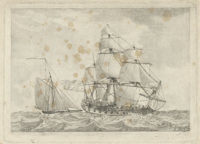 Kutter und ein Kriegsschiff von Gerrit Groenewegen