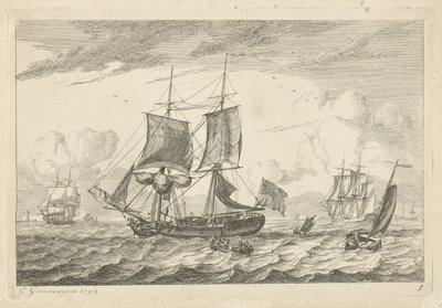 Segelschiffe auf unruhigem Wasser von Gerrit Groenewegen
