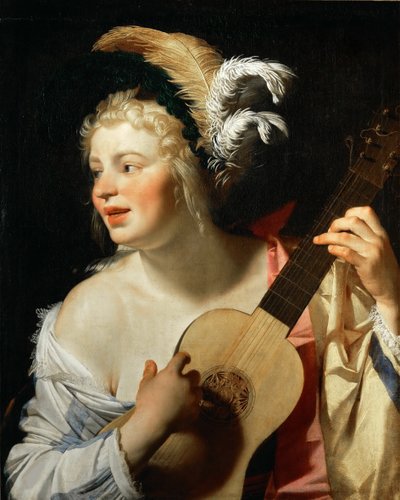 Frau, die Gitarre spielt, 1624 von Gerrit van Honthorst