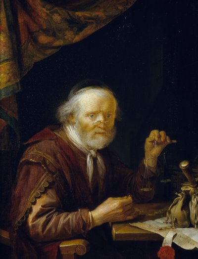 Gold wiegen von Gerrit or Gerard Dou