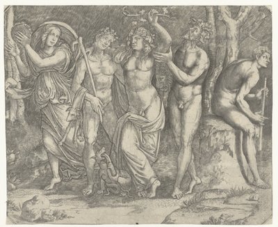 Bacchus und Bacchantinnen und Mänade mit Tamburin von Giacomo Francia