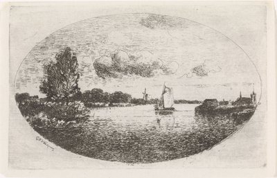 Flusslandschaft mit einem Segelschiff von Gijsbertus Johannes Verspuy