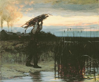 Mann, der bei Dämmerung Stöcke trägt, 1879 von Gilbert Gaul