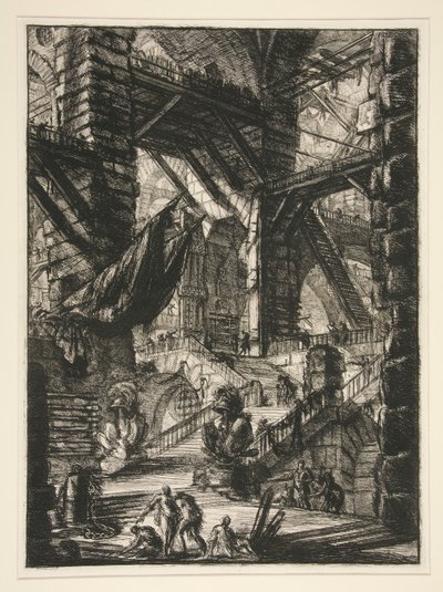 Carceri, VIII: Die Treppe mit Trophäen von Giovanni Battista Piranesi