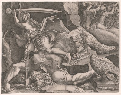 David, der Goliaths Kopf abschneidet von Giovanni Battista Scultori