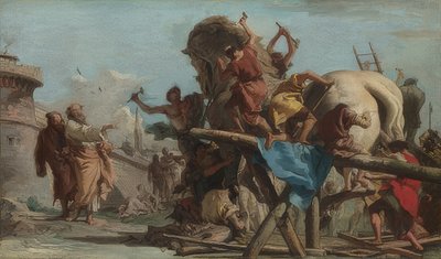 Bau des Trojanischen Pferdes von Giovanni Domenico Tiepolo