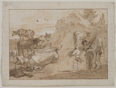 Schafe und Kühe von Giovanni Domenico Tiepolo