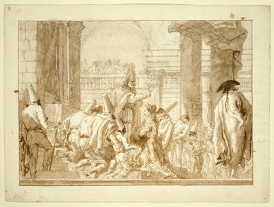 Die Hochzeit von Punchinellos Vater von Giovanni Domenico Tiepolo