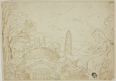 Landschaft mit Tempel, Obelisk und Aquädukt von Giovanni Francesco Grimaldi
