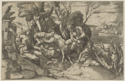 Jupiter gesäugt von der Ziege Amalthea von Giulio Bonasone