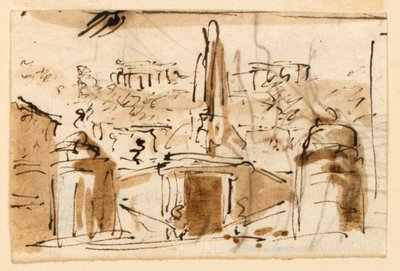 Brunnen in einer bergigen Landschaft von Giuseppe Barberi