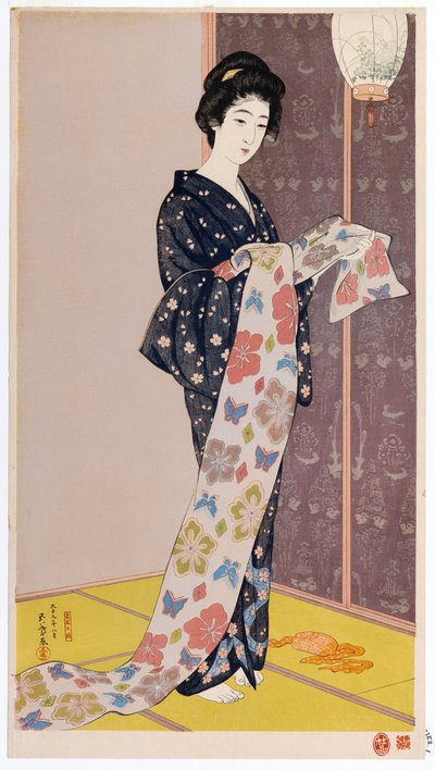 Junge Frau in einem Sommerkimono, 1920 von Goyo Hashiguchi