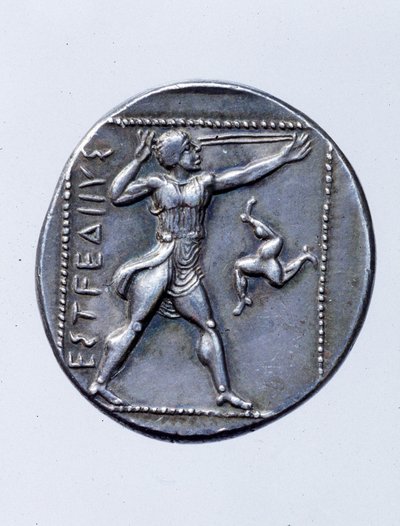 Münze, die einen Schleuderer darstellt (Silber) von Greek